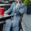 Women's Trench Coats 2023 Spring Fall Women Bleached Sash Cool Casual Long Denim Coat Woman Clothing Vintage Autumn