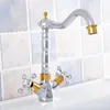 Robinets de cuisine Chrome poli Or Couleur Laiton Lavabo Lavabo Robinet Mitigeur Bec Pivotant Mitigeur Un Trou Pont Monté