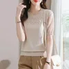 Chandails pour femmes TuangBiang femme été élégant Sexy fleur 2023 évider col rond tricoté manches courtes T-Shirts femmes automne mince lâche