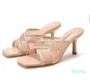 Sandalias Mujer Tacones Hebilla Correa Slip-On Básico PU Delgado Moda Temperamento Zapatos Albaricoque