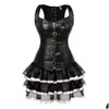 Bustiers korsetter Steampunk Lace Up Back Midje Trainer Body Shaper Buckle Bustier Overbust Corset Dress Faux Leather Mini kjol Tut DH6TC