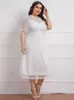 Plus Size Dresses White Lace V Neck Half Sleeve Elegant Causal Office Evening Party Midi Gowns Outfits For Women 4XL 5XL Summer