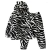 Abbigliamento per il sonno femminile Donne Donne calda con cappuccio set di vele coralline casual autunno inverno 2 pezzi flanella zebra stampato casa da casa abbigliamento