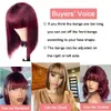 Synthetic Wigs 99J Burgundy Straight Bob Human Hair Wigs With Bang Full Machine Made Brazilian Remy Human Hair Short Bob Wigs For Black Woman 230818