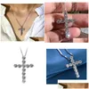 Naszyjniki wiszące 925 Sterling sier fl okrągły cut White Topaz CZ Diamond Cross Party Kobiety