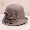 Donne Hat Hats Autumn and Winter Party Formale Fedora Hat Inghilterra Lady Fashion Flower Coche Lana Capo irregolare RH1978