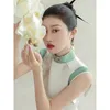 Etniska kläder 2023 Kinesisk stil Kvinnlig ärmhet cheongsam klänning vintage vit casual daglig hanfu lady oriental elegant parti