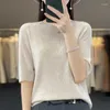 Women's Sweaters Pullover Sweater Summer O-Neck Short Sleeve T-shirt Wool Fine Imitation Knitted Thin Fit Coat Top WOTEEWS Brand