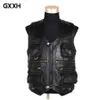 7XL 2018 Nouveaux Hommes Gilet En Cuir Véritable Reporters Costume Plus Que Poche Quinquagénaire Hommes Vache En Cuir Gilet Tops Brands315l