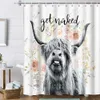 Shower Curtains Rural Farm Highland Cows Shower Curtains Lnspirational Quotes Flower Wood Board Background Bathroom Decor Waterproof Curtain Set R230821