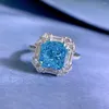 Clusterringe Wong Regen 925 Sterling Silber 8 8mm Crushed Cut Lab Aquamarine Gemstone Engagement Juwely Ring für Frauen Hochzeit Geschenk