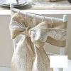 Koronkowe bowknot burlap krzesło szarcze naturalne hessian juta lniana rustykalna okładka krawat bownot na wystrój ślubny DIY Craftszzz