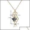 Подвесные ожерелья ужинать Sier Gold Bee на сотовых подвесках Charm Custom Jewellery Fashion Gears Geometric Geometric Drop Delive Othf