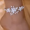 Anklets Luxury Wedding Jewelry Flower Zircon Anklet Bracelet for Women Summer Bride Accessories CZ Anklet Leg Chain Foot Jewelry Gifts 230820