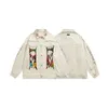 Men s Jackets Unisex Vintage White Denim Jacket Men Spring Hip Hop Streetwear Retro Graphic Flower Embroidery Chic Women Loose Coat 230821