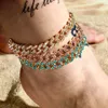 Ny Iced Out Cuban Anklet Armband Rhinestone Hip Hop Jewelry for Women Blue Pink Crystal Foot Chain Summer Beach 230719