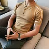 Polos męski 2023 Summer Mash Striped Striped Polo Shirt krótkie rękawy Prosty szczupły, swobodny dzianinowa koszulka 4xl-M