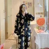 Women's Sleepwear Coral Fleece Women Pajamas Set Korean Style Bear Pattern Homewear V Neck Sexy Cartoon Pijama Girls Kawaii Nightsuit Mujer