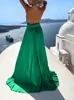 Lässige Kleider Frauen elegant Rückenless Party Maxi Kleid Dame Mody Mody Halfter Boho Beach sexy Off Schulter hoher Schlitz lang