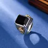 Cluster Rings LH 2023 Retro Niche Men's Pixiu Black Agate Index Finger Ring Gemstone Female