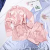 Apresenta de sono feminino Duas peças com cetim Lady Lady Pijamas Lingerie Loose Home Wear Summer Casual Nightwear Pijamas de cintura elástica