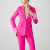 Kvinnors tvåstycksbyxor Pink Ostrich Feather Set Suits 2023 Luxury Real Business Wear Party Blazer Pant Jacket Outfits Women