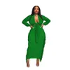 Casual Dresses L-4XL Fall Clothes For Women Plus Size Dresses Sexy Solid Color Long Sleeve Deep V neck Tassel Slim Dress Wholesale Dropshipping Y2209