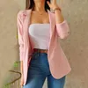 Chaquetas de mujer, abrigo elegante de solapa para mujer para otoño y primavera, corte recto, longitud media, listo para negocios con bolsillos de parche Woemn