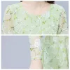 Casual Dresses Green Flower Embroidered Chiffon Long Dress Women Spring Summer Autumn Elegant Ladies Wedding Dance Evening Party Maxi