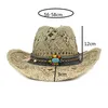 Basker naturlig halm cowboy hatt för kvinnor män handgjorda väver solhattar dam tofs sommar västerländsk hombre livräddare