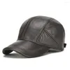 Ball Caps Casual Real Leather Earflap Cap Men Cowhide Male Fall Winter Genuine Cow Baseball Hats