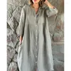 Casual Dresses Women's Cotton and Linen 2023 Spring/Summer Solid Standing Collar Button Loose Dress Elegant Women Robe S-5XL