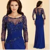 Plus Size Royal Blue Lace Pärlor av bruden Mother Groom Dress Lady Women Formella klänningar för bröllopsfest Kvällsklänningar 328 328