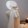 Coiffes French Pearls White Top Hat And Veil Fedora Pour EVJF