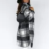 Femmes laine mélanges vêtements d'extérieur mode plaid laine manteau à manches longues bouton imprimé ouvert avant cardigan 230818