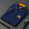 Polos pour hommes polo brodé coréen haut de luxe pour hommes été décontracté revers à manches courtes t-shirt anti-rides t-shirts 230818