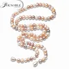 Cadenas 900mm collar de perlas largas reales para mujeres ajustable 9-10mm tamaño nupcial joyería de agua dulce natural