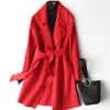 Womens Wool Blends Autumn Women Coats Turn Down Collar Midi Length Woolen Warm Coat With Belt Veste Femme Tops Abrigo Mujer 230818