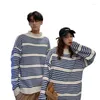 Men's Sweaters 2023 Winter Striped Printing Pullover Lazy Style Couple Clothes Wool Sweater Fashion In Warm Knitting Loose White Coats