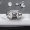 Pierścienie klastrowe Hiphop/Rock 925 Srebrna szterling biżuteria Pierścień Mężczyźni Fine Anillos Plata Para Mejr Cubic Zircon Wedding Male Box