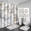 Rideaux de douche Ensembles de rideaux de douche en marbre Rideaux de bain modernes en or blanc Couverture de toilette de luxe 3D Polyester Tissu Ensembles d'accessoires de salle de bains R230821