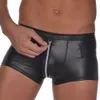 Briefs Panties Briefs Panties Boxer Sexy Men Boxers PU Leather Male Shorts Underpants Slip Gay Penis Pouch Man Underwear Bulge Zipper Open Butt Panties 230818