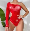 Sexig uppsättning ny fashional sexig strass en axel klänning bodysuits kvinnor diamanter stycke danskläder underkläder 230808