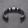 Charmarmband Fashion Vikings handvävda dubbla lager Design Läderarmband Män Trendiga rostfritt stål Magnetiska spänne