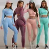 Yoga Outfit Seamless Yoga Sets Sports Fitnes High Waist Hip Raise Pants Long-Sleeved Backless Suits Workout Clothes Gym Shorts Set for Women 230818