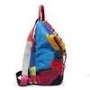 Schulbeutel Rucksack Unisex echtes Ledermaterial Rianbow Schwarze Farbe für Girl Patchwork Style Reisetasche außerhalb 230821