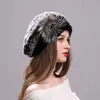 Beret Beret Caps для женщин подлинная шляпа Rex Rabbite Elegant Murch Hat Оптовая эластичная вязаная головная одежда Боннеты Зимняя леди шляпа 230821