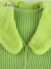 Camisetas de punto para mujer Artsu Ribbed Knitted Cardigans Suéteres con cuello de piel de manga larga Slim Otoño Invierno Jumpers Mujeres Prendas de punto Chic 4 230818