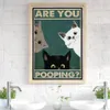 Leinwand Malerei Lustiges Toilettenzitat. Kacken Sie Kunst Wanddruck süßes schwarzes weißes Katzenplakat und drucken Retro Toilettenbad Waschraum Wohnkultur kein Rahmen wo6