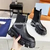 Designer Boots Monolith Shiny leather Boots Autumn Winter Triangle Logo Women's British Style Fight Boots Genuine Leather Motorcycle Ankle Boots Factory Footwear